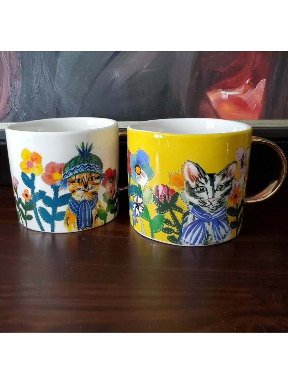 Anthropologie Francesca Kaye Feline Atelier Cat Mugs Set of 2 NEW - Picture 4 of 9